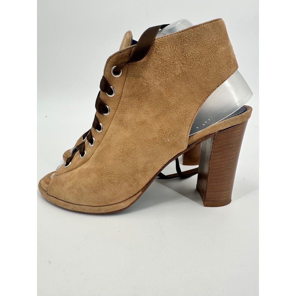 Valentina Rangoni Open Toe Lace Up‎ Booties Heel Brown Suede Leather Italy 7.5